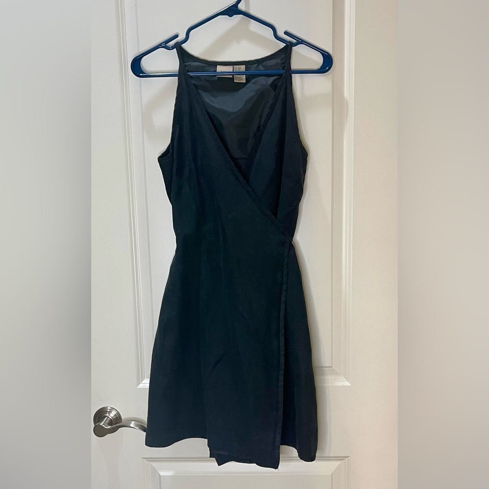 Vintage Silk & Linen Wrap Dress Black Party Cocktail Size 8/10